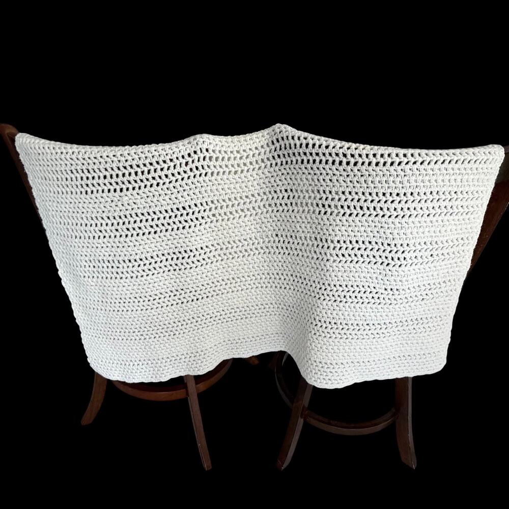 White Crochet Baby Blanket Handmade Knitted Crib Nursery Afghan Handmade READ